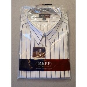 REPP Shirt Men's Size BIG 18 1/2 34/35 Striped Button Front Long Sleeve Business